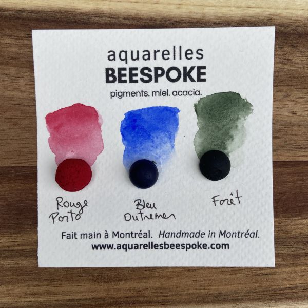 Mini trio d’aquarelles Beespoke : rouge porto, bleu outremer et vert forêt en format de 0,5 ml