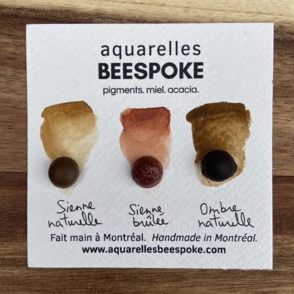 Mini trio d’aquarelles Beespoke : sienne naturelle, sienne brûlée, ombre naturelle en format de 0,5 ml