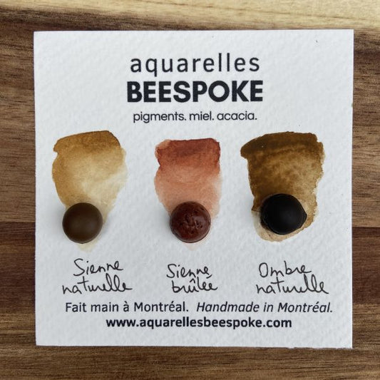 Mini trio d’aquarelles Beespoke : sienne naturelle, sienne brûlée, ombre naturelle en format de 0,5 ml